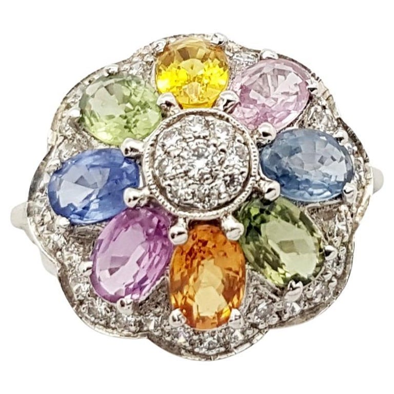 SJ6429 - Rainbow Colour Sapphire & Cubic Zirconia Ring set in Silver Settings