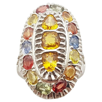 SJ3024 - Rainbow Colour Sapphire with Cubic Zirconia Ring set in Silver Settings