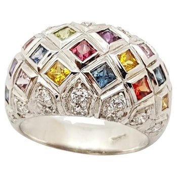 SJ3026 - Rainbow Colour Sapphire  & Cubic Zirconia Ring set in Silver Settings