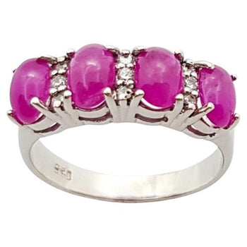 SJ2865 - Cabochon Ruby with Cubic Zirconia Ring set in Silver Settings