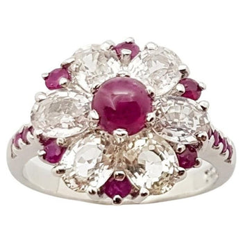 SJ3025 - Cabochon Ruby , Ruby and White Sapphire Ring set in Silver Settings