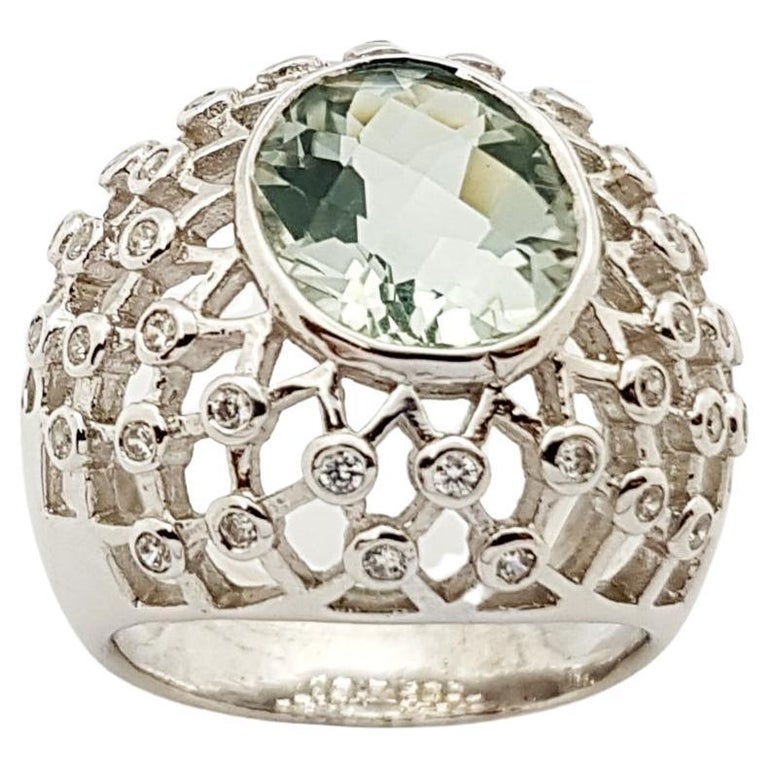SJ2865 - Green Amethyst with Cubic Zirconia Ring set in Silver Settings
